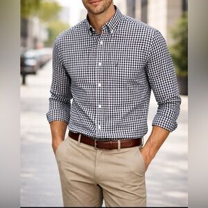 Nautica Black White Gingham Cotton Button Down Shirt Men’s XL Classic Fit